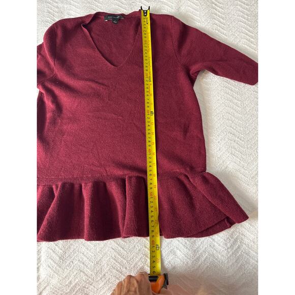 Ann Taylor 85% Wool Peplum Sweater Top Women’s M Burgundy V-Neck - Picture 2 of 6